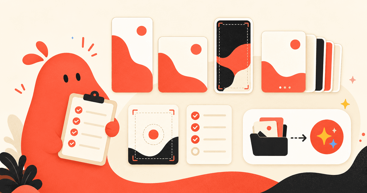 Abstract Pandle illustration of Instagram content formats and safe areas in a coral-and-cream SaaS style.
